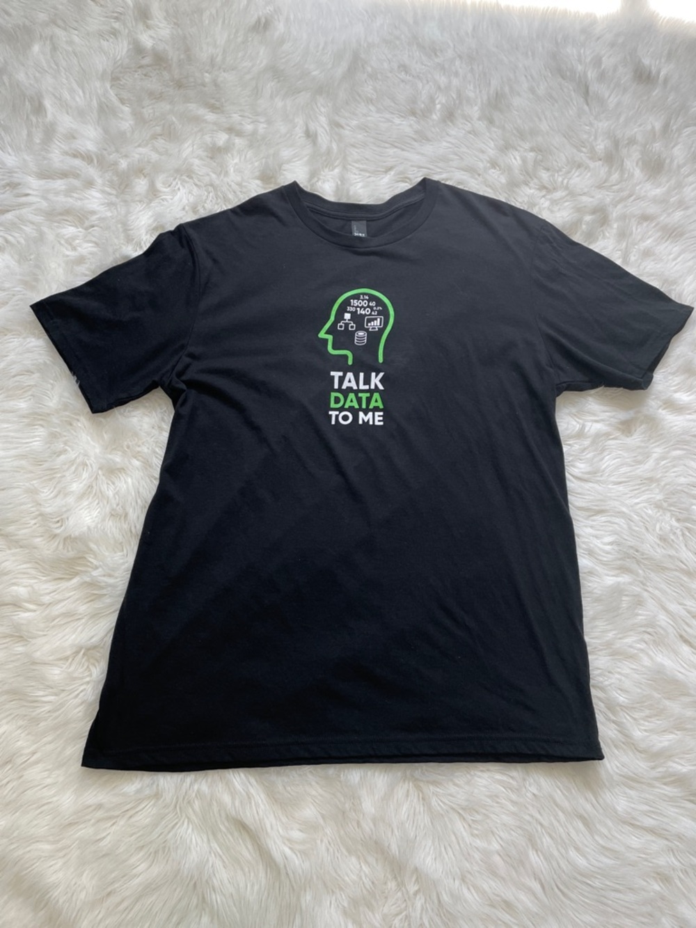 Talk Data To Me Black Graphic Tee with Green Accents Large
